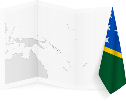 Solomon Islands grayscale map and hanging flag. png