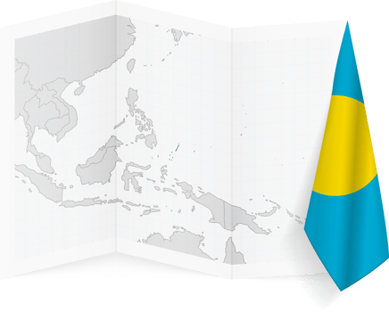 Palau grayscale map and hanging flag. png