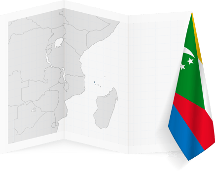 Comoros grayscale map and hanging flag. png