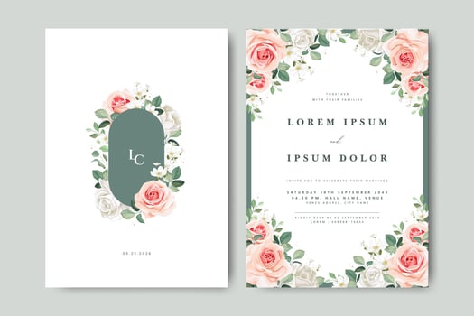 Beautiful wedding invitation card with rose flower garden vector
