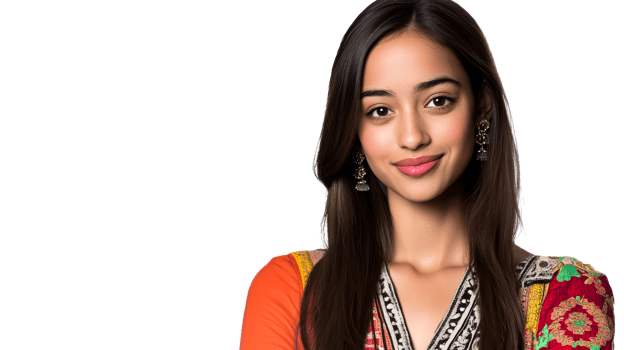 Smiling Indian Woman with Jewelry in Traditional Dress, cut out transparent png