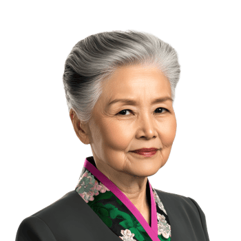Portrait of an Asian senior woman with silver hair, cut out transparent png