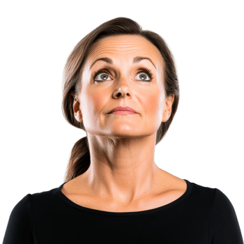 Woman looking up with interest and amazement, cut out transparent png