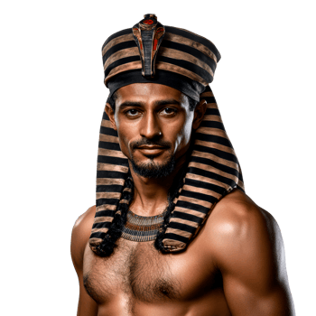 Indian man, pharaoh costume, looking at camera, bare chest, cut out transparent png