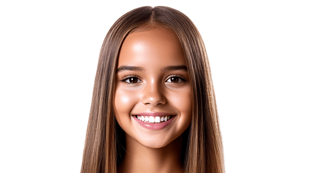 Smiling brunette female with long shiny hair, cut out transparent png