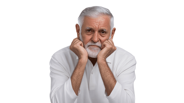 Pensive Senior Man with Hands on Face, Isolated, cut out transparent png