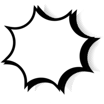 a black and white comic speech bubble on a transparent background png