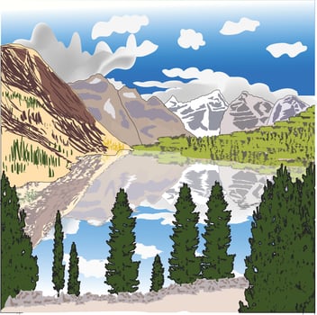 Scenic Mountain Lake Landscape with Trees and Reflections vector