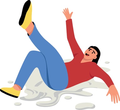 A flat style illustration showing woman slipping vector