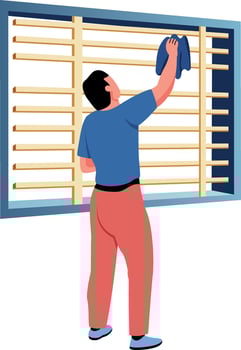 A flat style illustration showing a character doing blinds cleaning vector