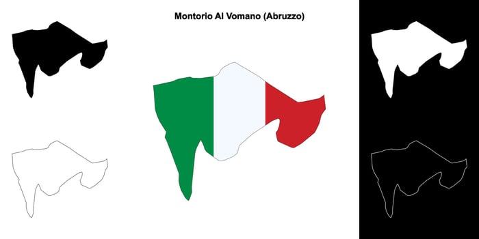 Montorio Al Vomano, Abruzzo outline map set vector