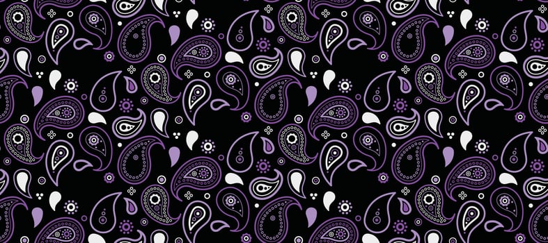 A black and white paisley pattern with purple accents vector