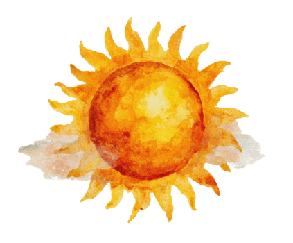 Bright watercolor sun design for summer decoration and prints png