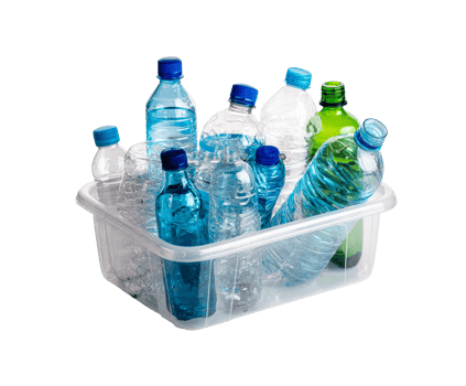 Recycling initiative with plastic water bottles in a container png