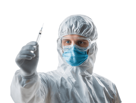 Medic in protective gear prepares a vaccine png