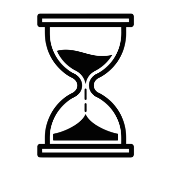 A black hourglass icon with sand flowing from the top half to the bottom, representing the passage of time cutouts png