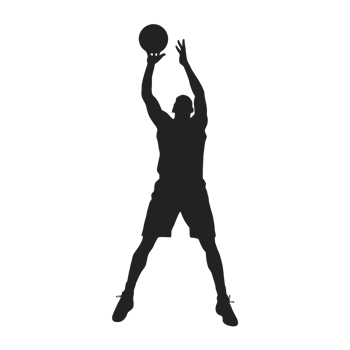 A silhouette of a basketball player is depicted in a jumping action, reaching upward with a ball in their hands cutouts png