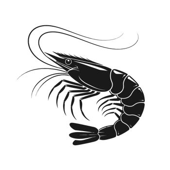 A stylized black silhouette of a shrimp cutouts png