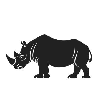 A black silhouette of a rhinoceros cutouts png
