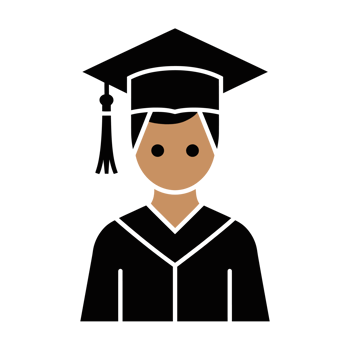 A stylized graphic depicts a graduate wearing a cap and gown cutouts png