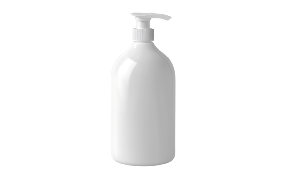 Blank white plastic bottle with pump top. png