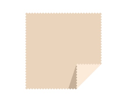 Blank, beige square postage stamp with a curled corner. Perfect for adding your design, message, logo. Use for mail, travel, collection and graphic design projects. vector