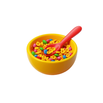 3D cereal bowl with colorful loops, perfect for breakfast or food visuals. png