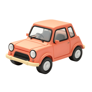 3D icon of a compact car in peach color, small vehicle for everyday use. png