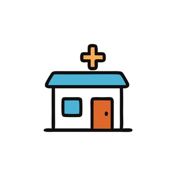 Outpatient services at a simple cartoon hospital ideal for medical brochures, websites, and health care visuals. vector