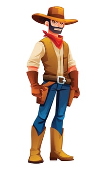 Cowboy standing confidently, ready for adventure. Cartoon character illustration vector
