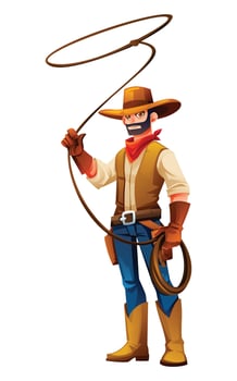 Cowboy swinging lasso. Cartoon character illustration vector