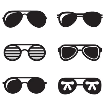 Sunglasses icons. sunglass, mens glasses Black silhouettes and retro eyewear icon. Polarized geek glasses, hipster sun lens ocular. Isolated symbols set. with white background vector