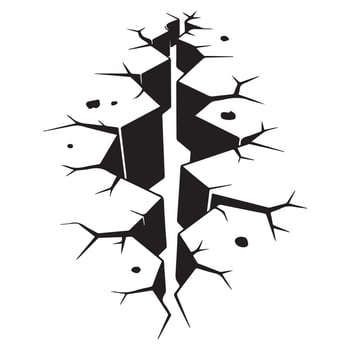 Ground split fracture line. Wall crack Black silhouettes, earthquake effect. Fissure top view, surface damage and holes racy elements. with white background vector
