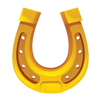 Golden horseshoe with detailed rivet holes, symbol of luck and western tradition. Cartoon illustration vector