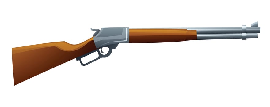 Western style lever action rifle with wooden stock, side view isolated on white. Cartoon illustration vector