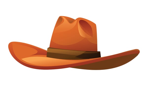 Cowboy hat with wide curled brim and sharp crown shape. Cartoon illustration vector