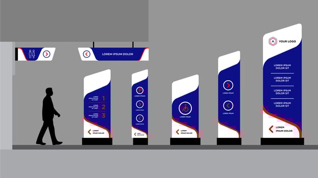 Sign with Metallic Stand Mockup, Right View vector