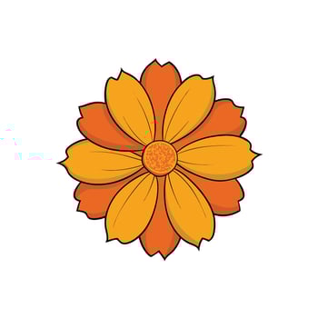 Graphic orange flower with black outlines on white background vector