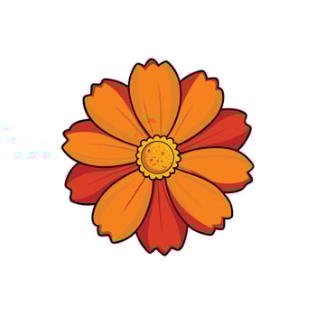 Single orange and red flower with yellow center illustration vector