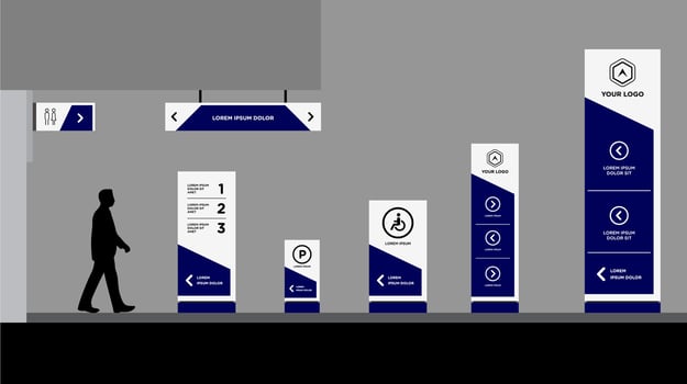 Exterior and interior signage blue vector