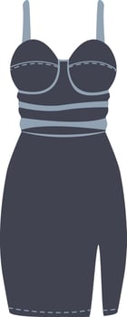 Dark sleeveless dress with cutout details and side slit. Suitable for party or evening wear. On white background. Suitable for fashion catalogs and clothing promotions. vector