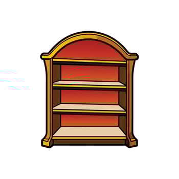 Ornate Empty Bookshelf with Red Backing and Golden Trim vector
