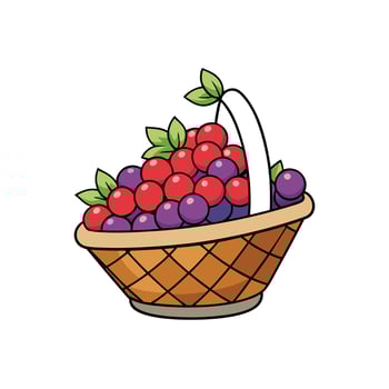 Basket brimming with fresh red and purple grapes vector