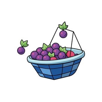 Cartoon basket filled with plums and berries illustration vector