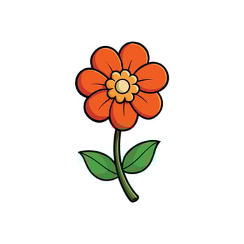 Cartoon Flower with Orange Petals and Green Stem Illustration vector