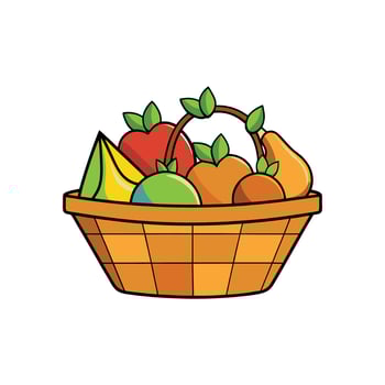 Colorful cartoon fruit basket illustration on a white background vector