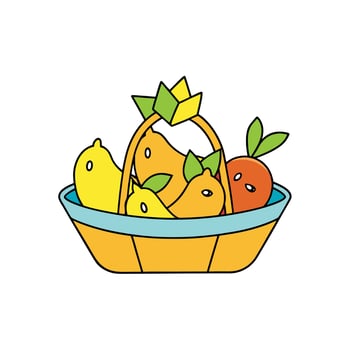 Cartoon Fruit Basket Filled with Colorful Citrus Fruits vector