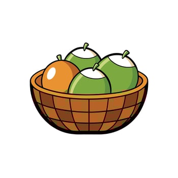 Cartoon basket filled with vibrant tropical fruits illustration vector