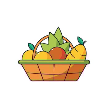 Cartoon fruit basket with orange apples and mango vector