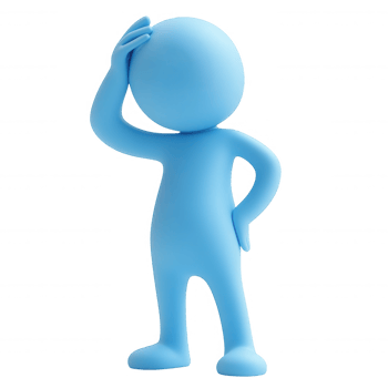 Light blue 3d icon character scratching its head with a on expression, thoughtful a transparent background png